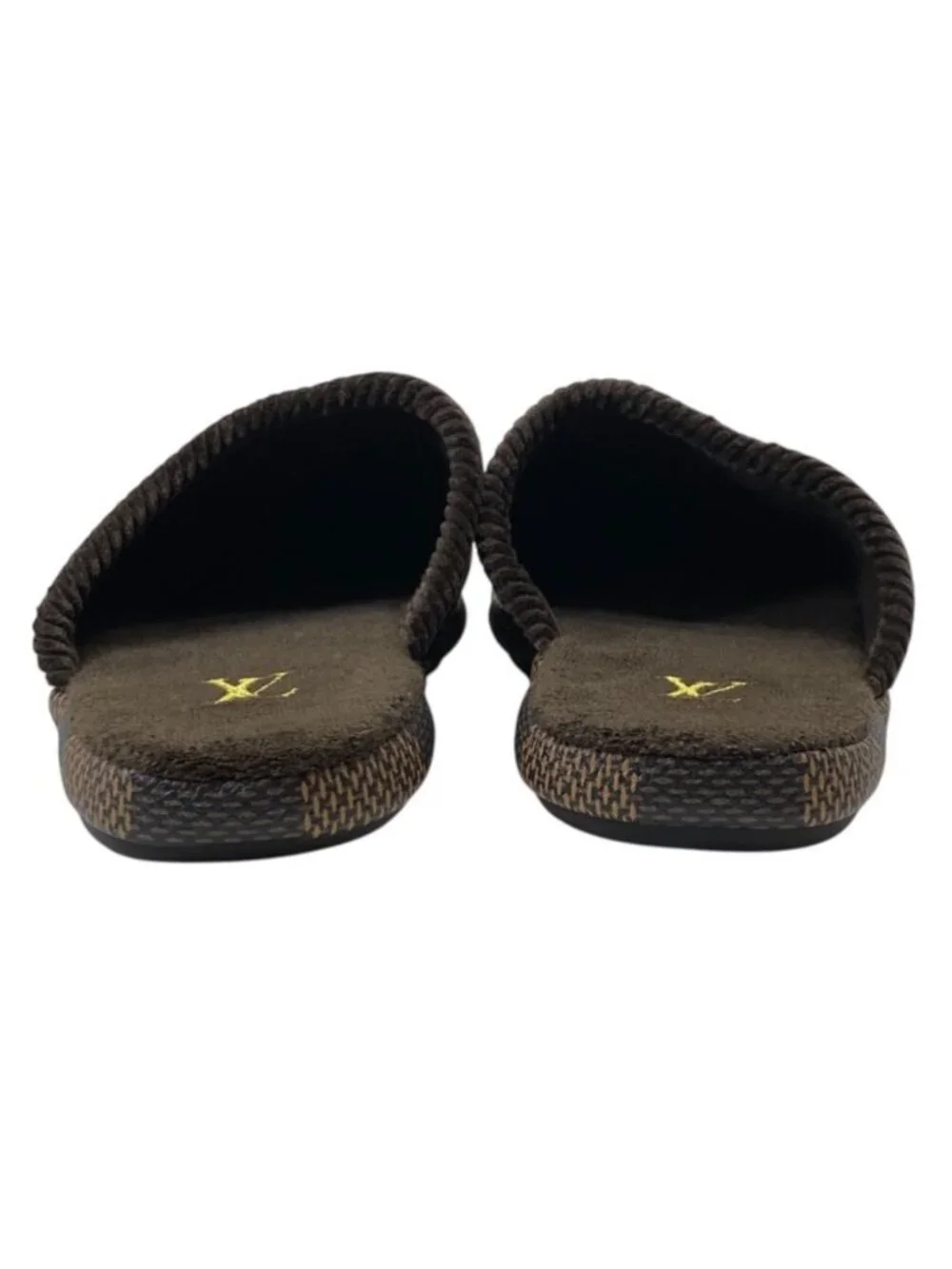 Louis Vuitton Palace Line Slippers Mules Damier Leather Pile Ebene Brown